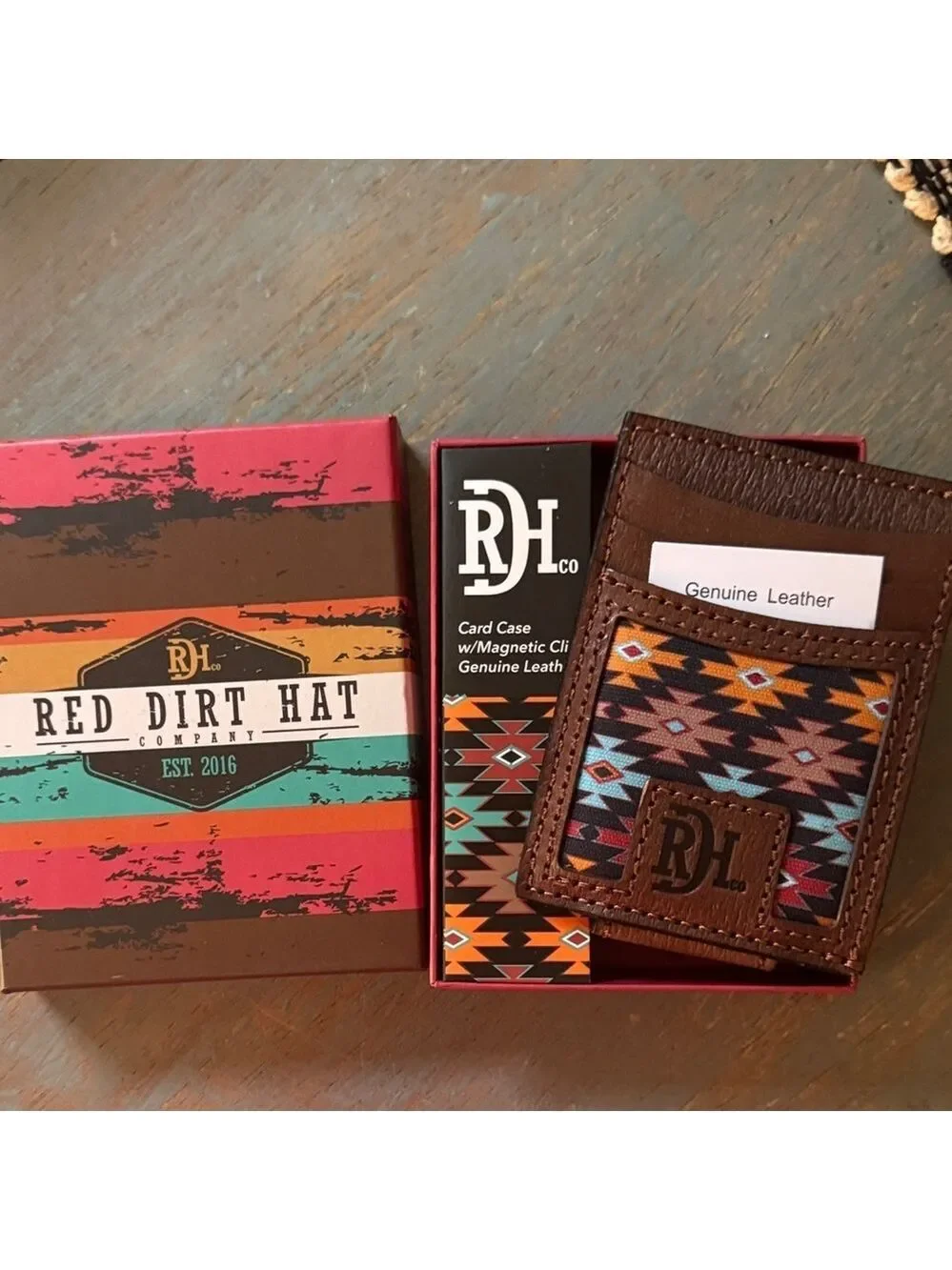Red Dirt Hat Co Mens Southwest Canvas Leather Card Case